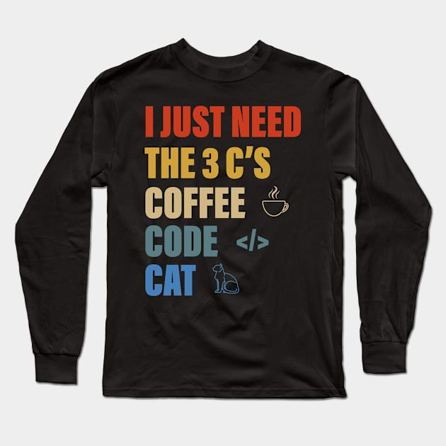 COFFEE CODE CAT Long Sleeve T-Shirt by Meow Meow Cat